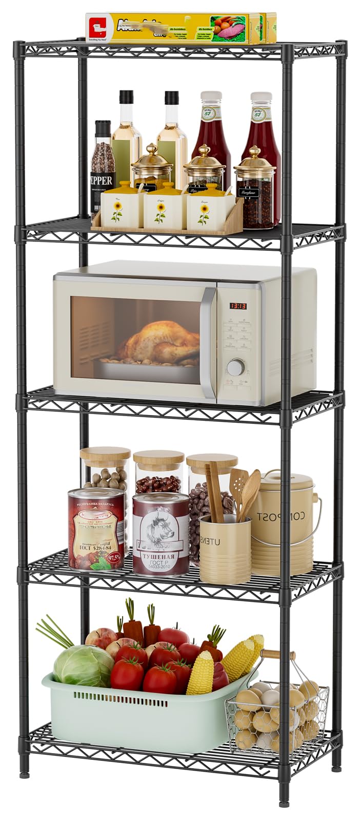 SINGAYE 59-inch tall rack fits narrow spaces in kitchens and laundries.