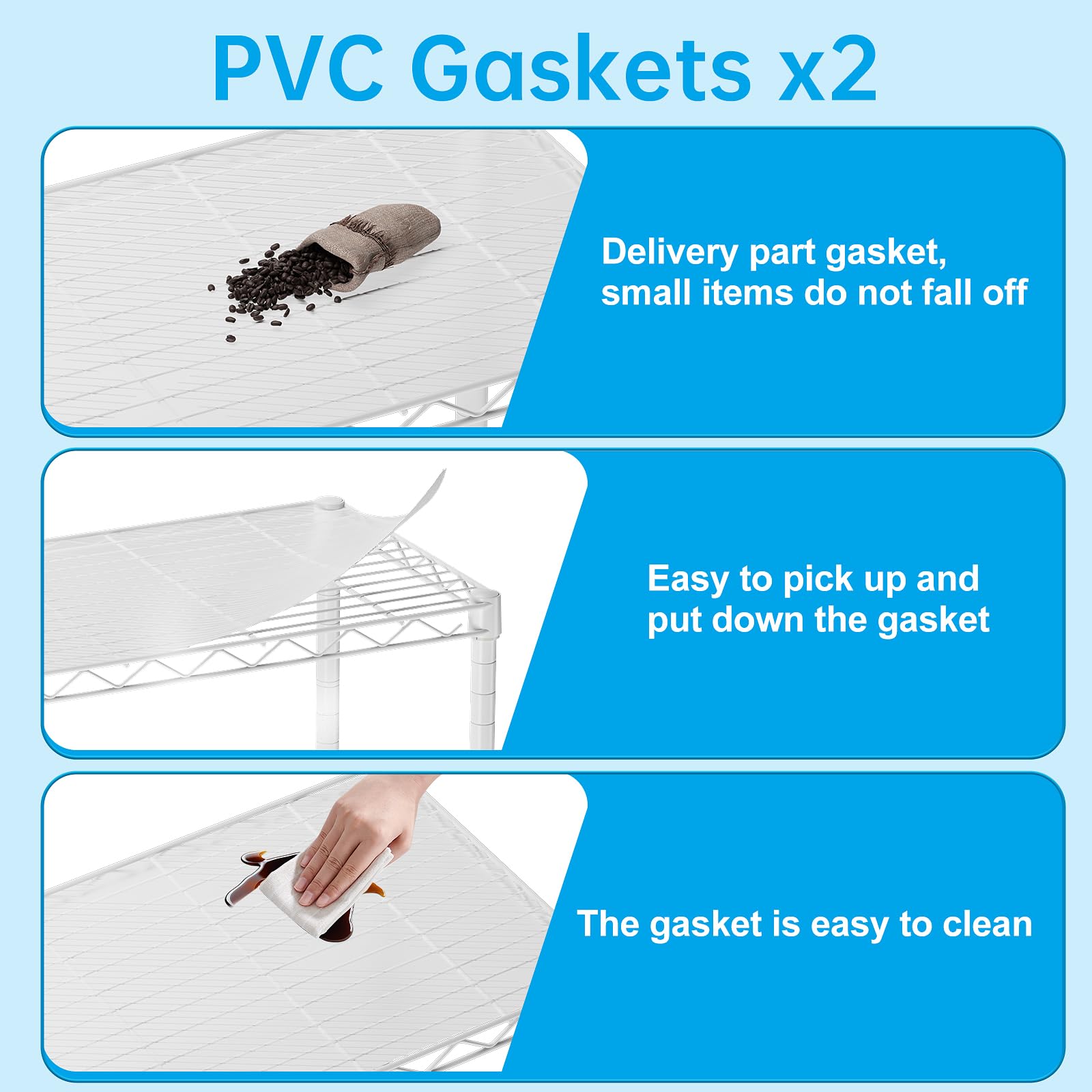 SINGAYE stainless-steel mesh shelves keep items securely in place.