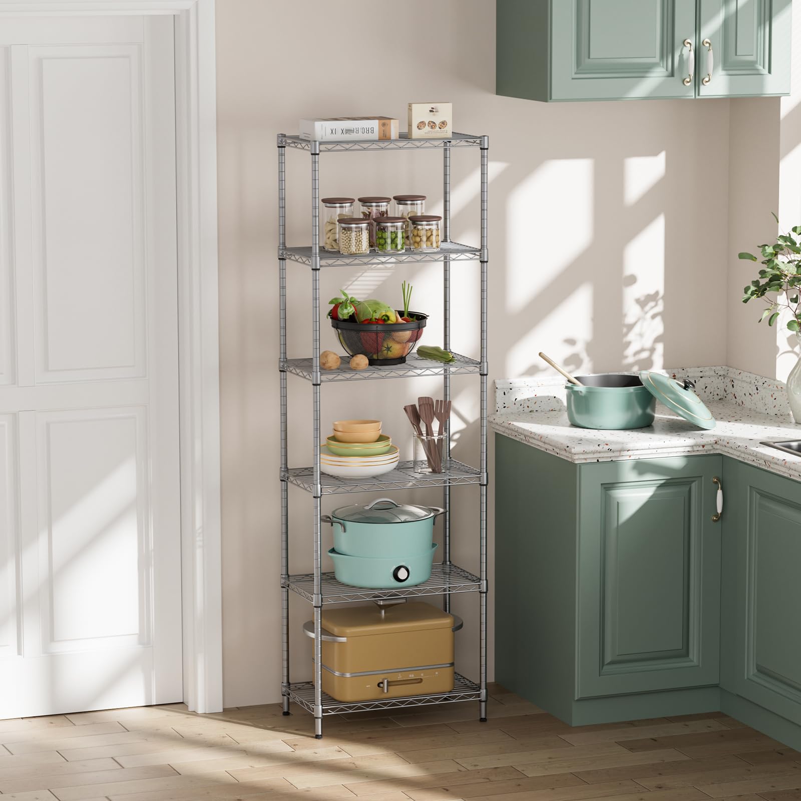 SINGAYE 69in-tall unit fits narrow spaces efficiently.