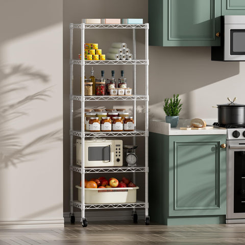 SINGAYE white metal shelving blends with modern home decor.