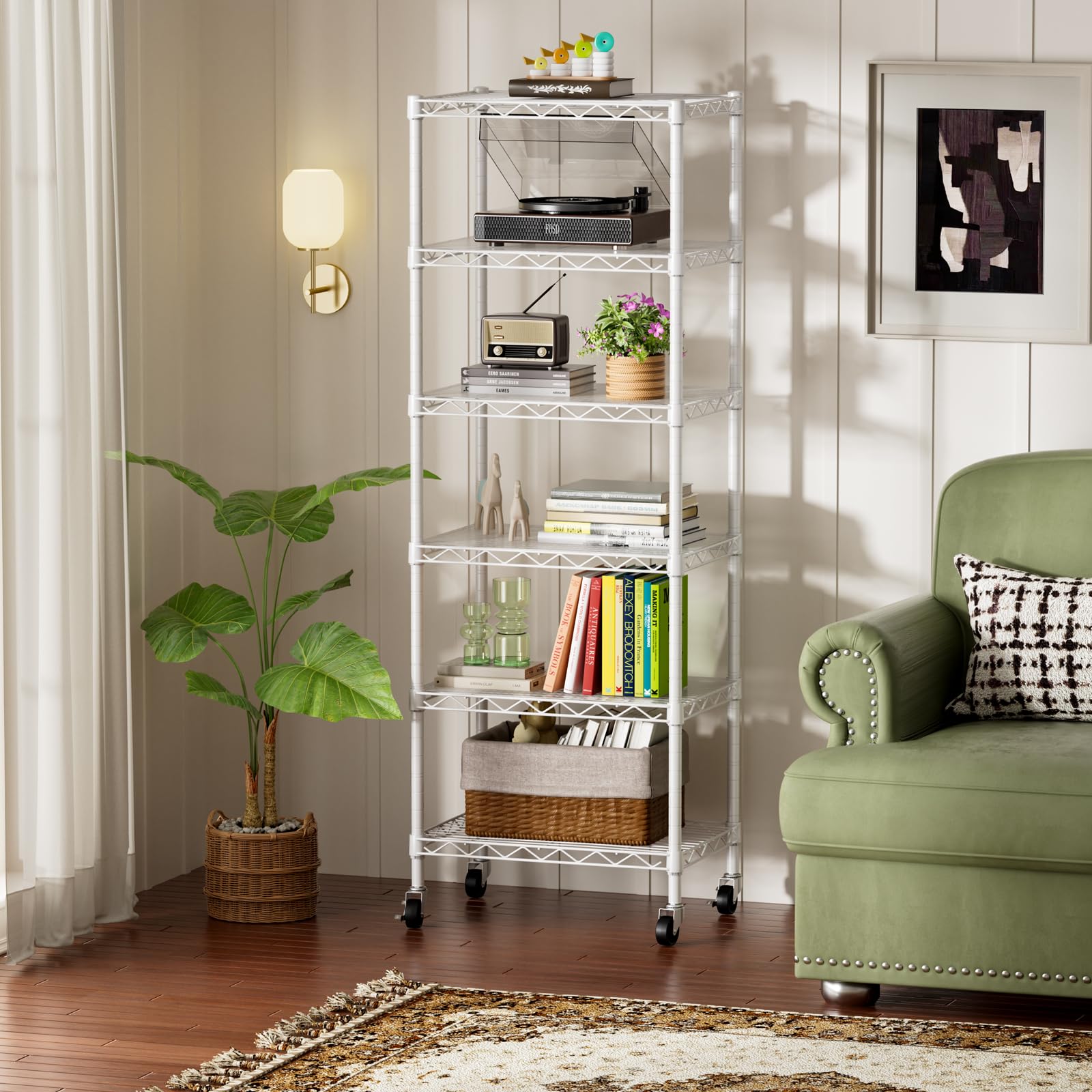SINGAYE wire shelves in a kitchen setup for organized pantry access.