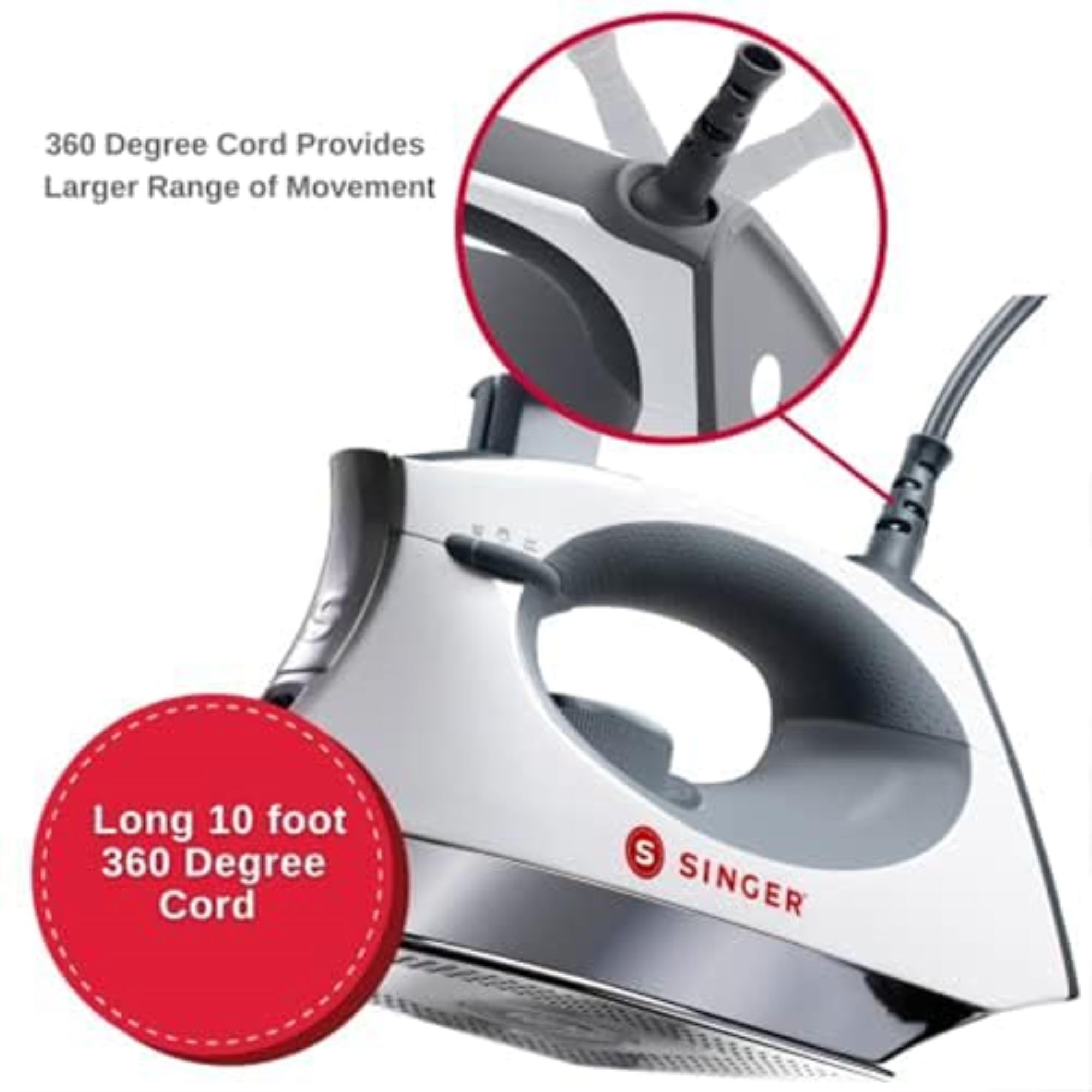 SINGER SteamCraft iron heat dial with fabric settings for versatile ironing.
