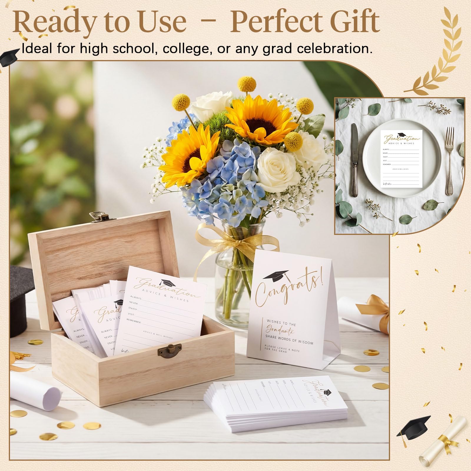 Sinload graduation decor doubles as a keepsake box for memories.