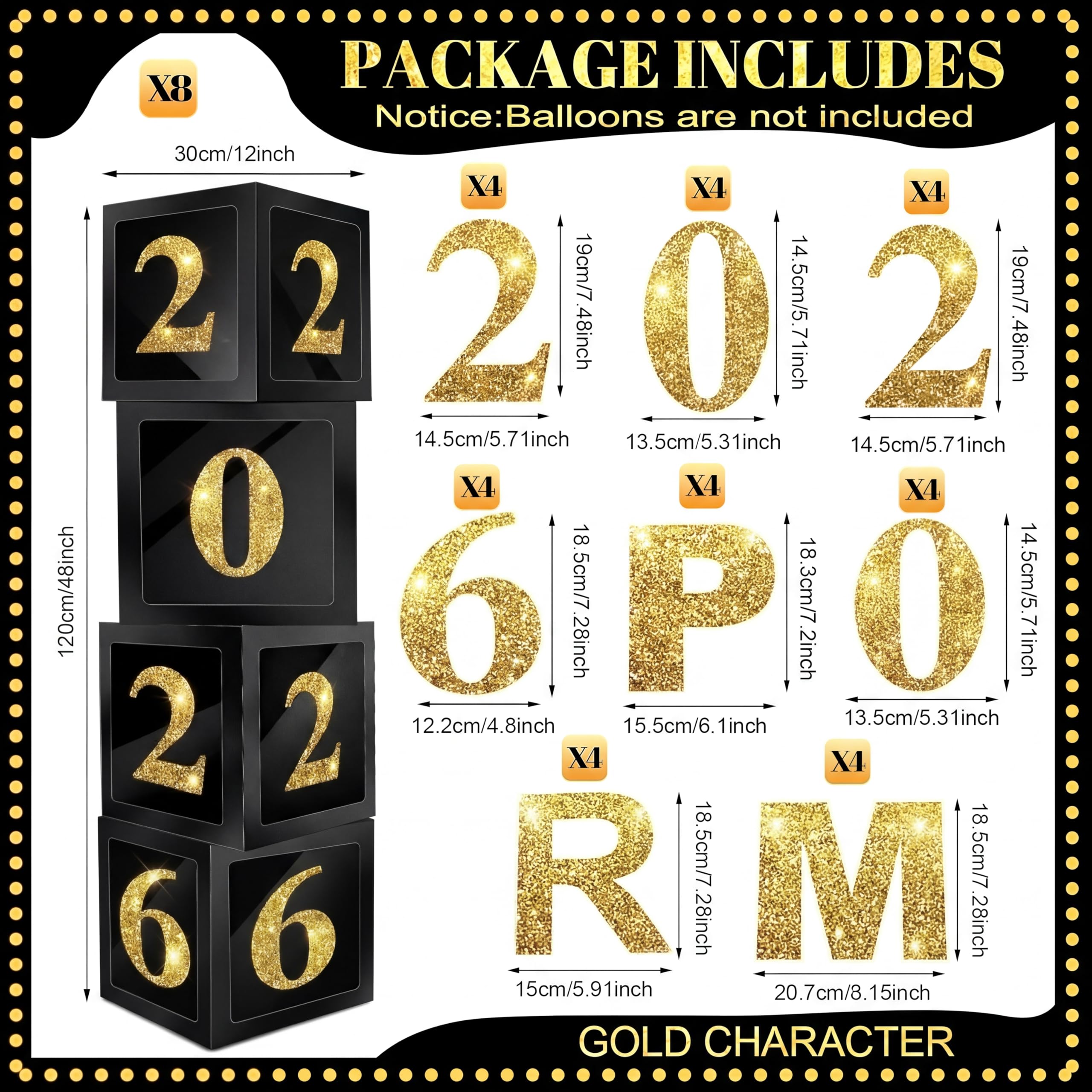 Sinmoe PVC sparkle balloons add festive accents with a premium black gold look.
