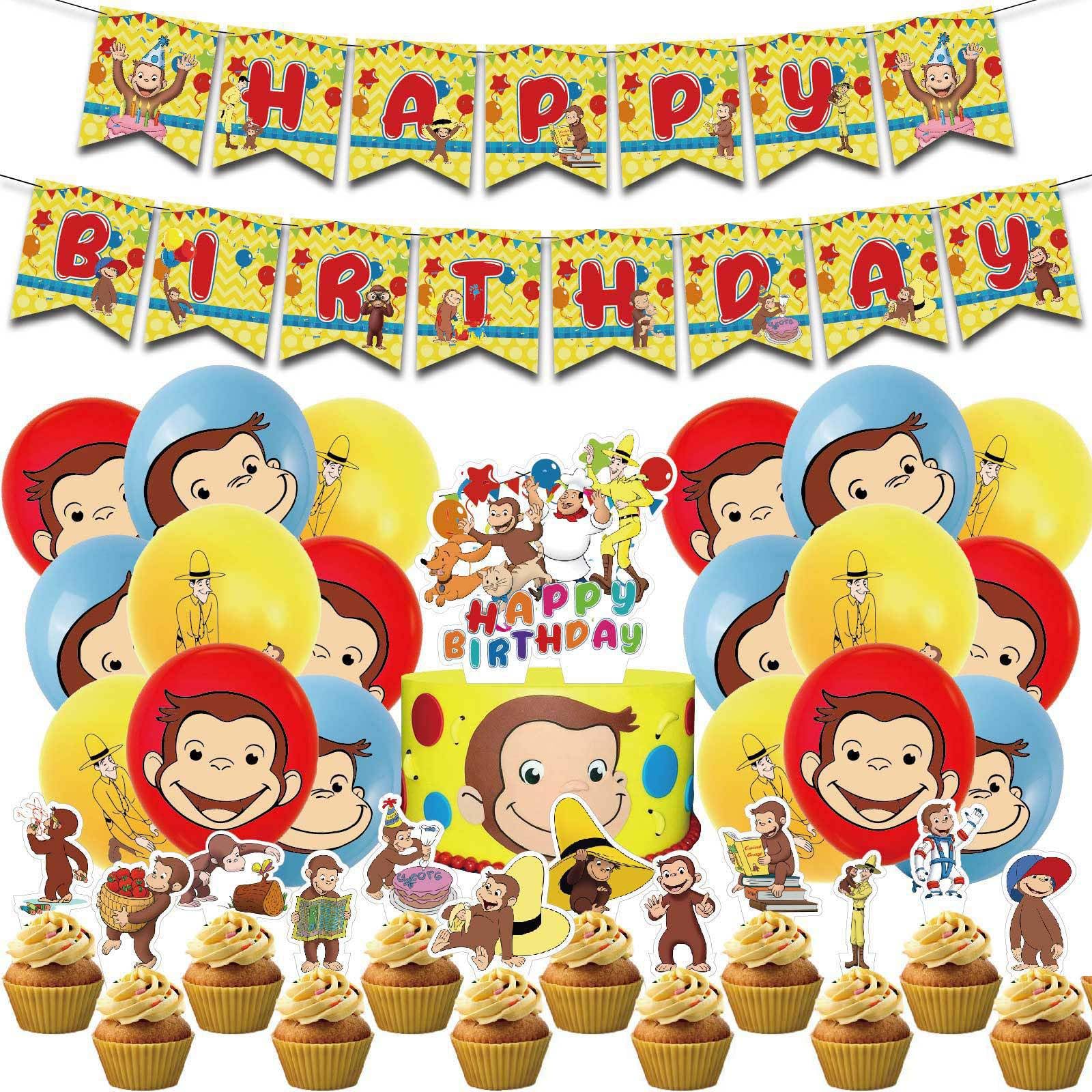 Sinrier Curious George banner decor for a festive monkey-themed party setup.