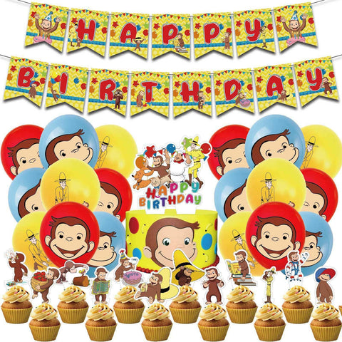 Sinrier Curious George banner decor for a festive monkey-themed party setup.