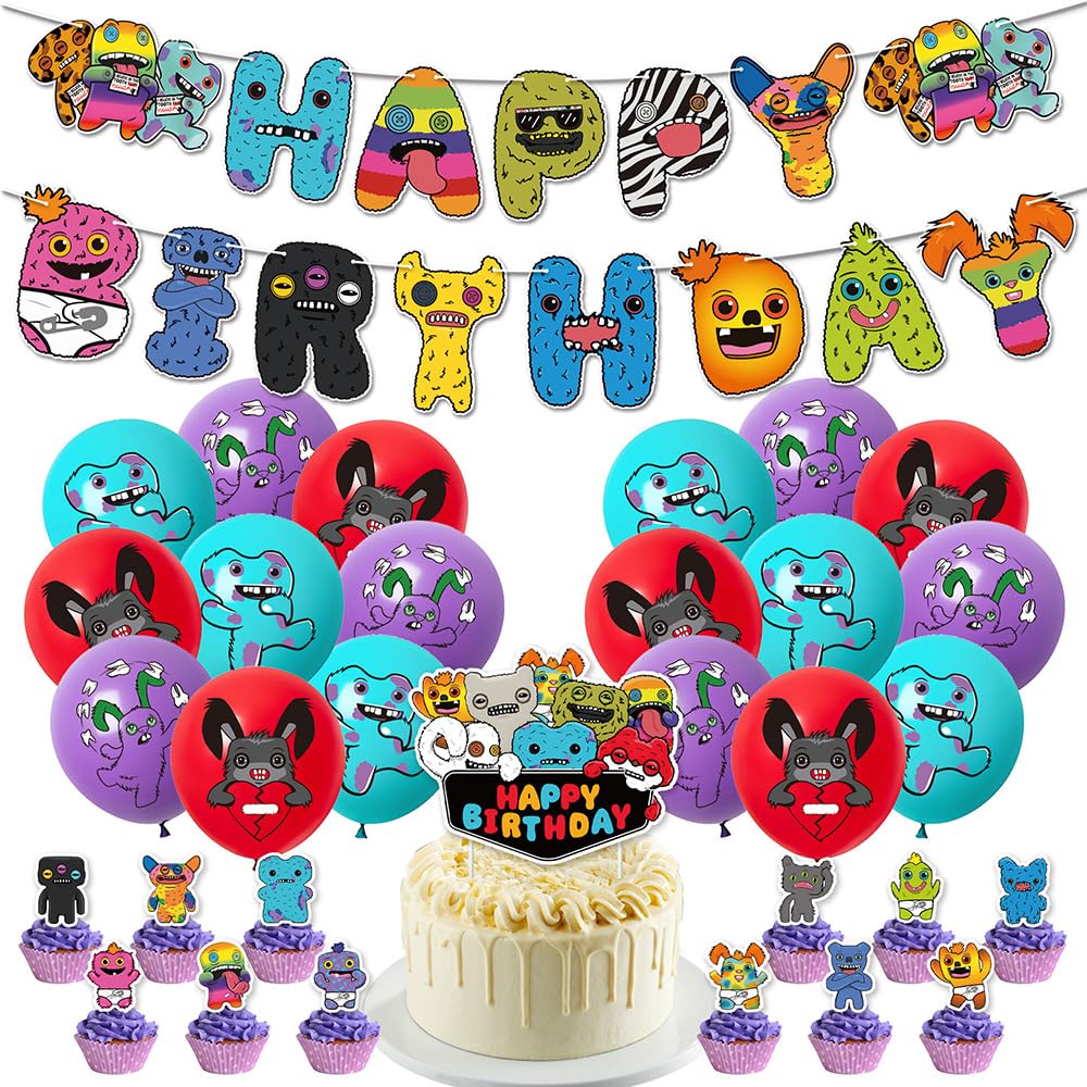 Sinrier Tooth Monster banner for a playful birthday display with bold colors.