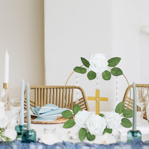 Sintuff acrylic bead garland strands add sparkle and texture to table decor.