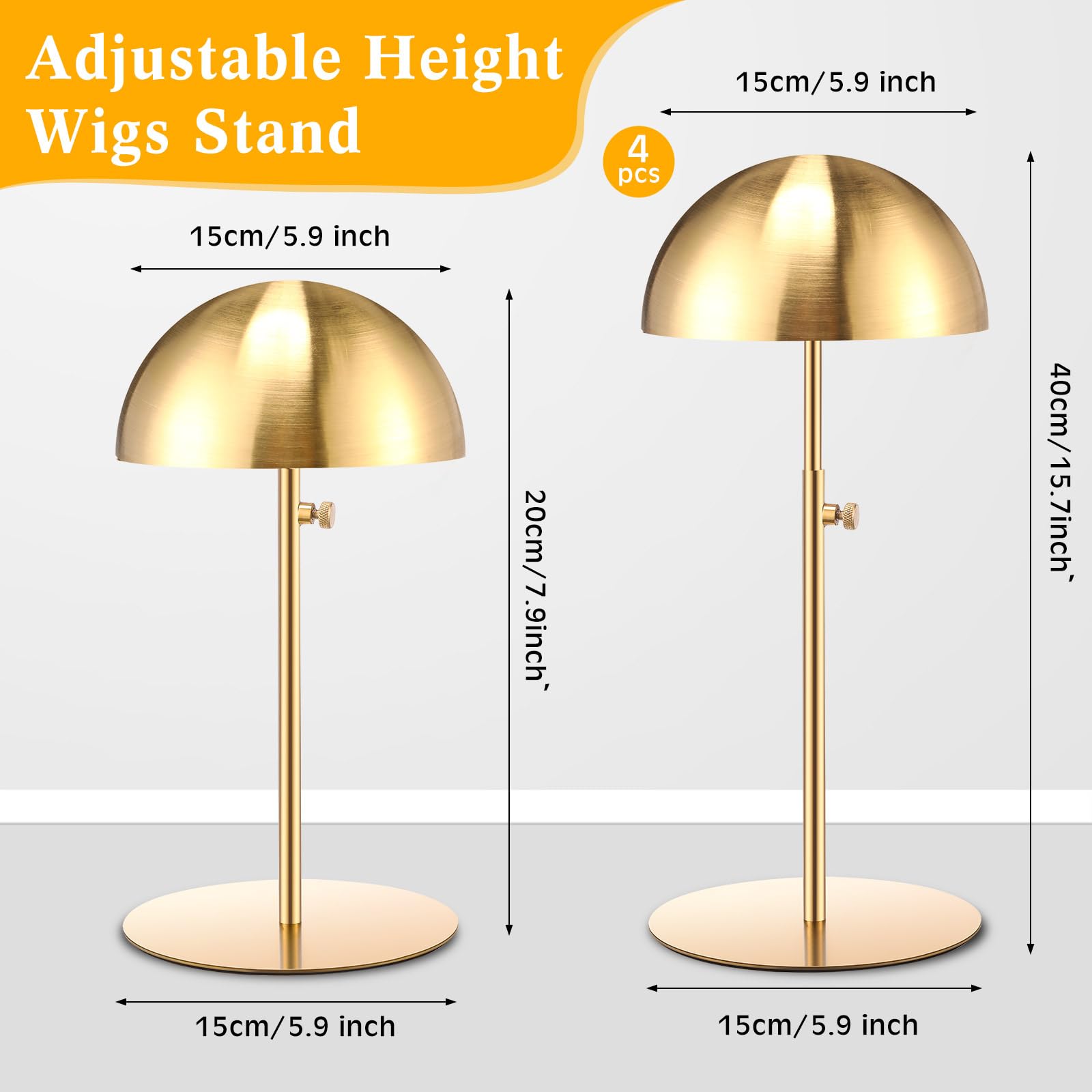 Sintuff adjustable wig stand showing height range 7.9–15.7 inches.