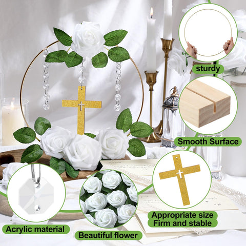 Sintuff standing wooden cross adds sacred symbolism and sturdy display on the table.