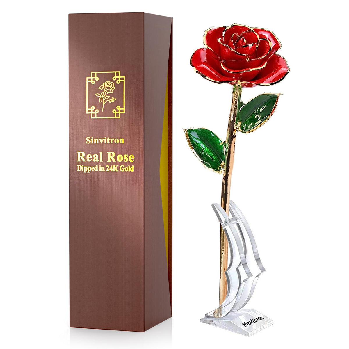 Sinvitron gold-dipped infinity rose on its stand for elegant romantic decor