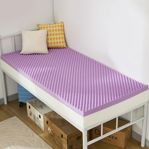 SINWEEK 2 inch egg crate memory foam topper on a twin XL bed, improved support.