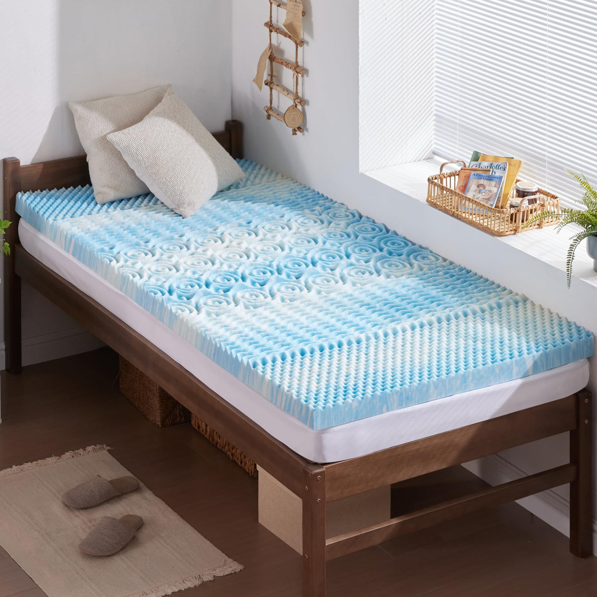 SINWEEK 2 inch memory foam topper twin-xl front view improves dorm bed comfort