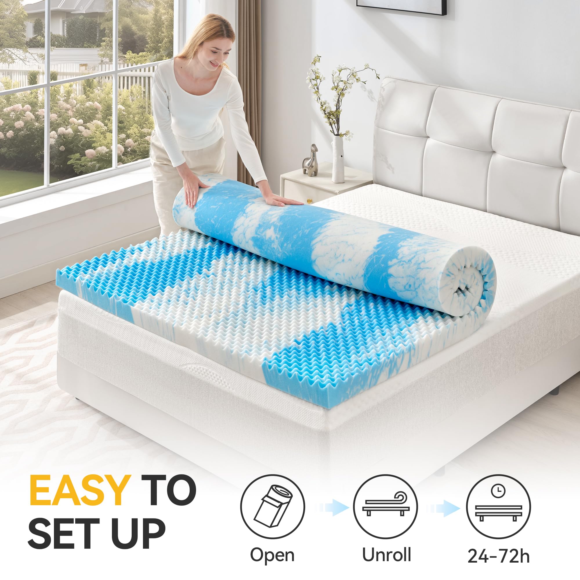 Dorm room setup showing SINWEEK egg crate topper on a mattress