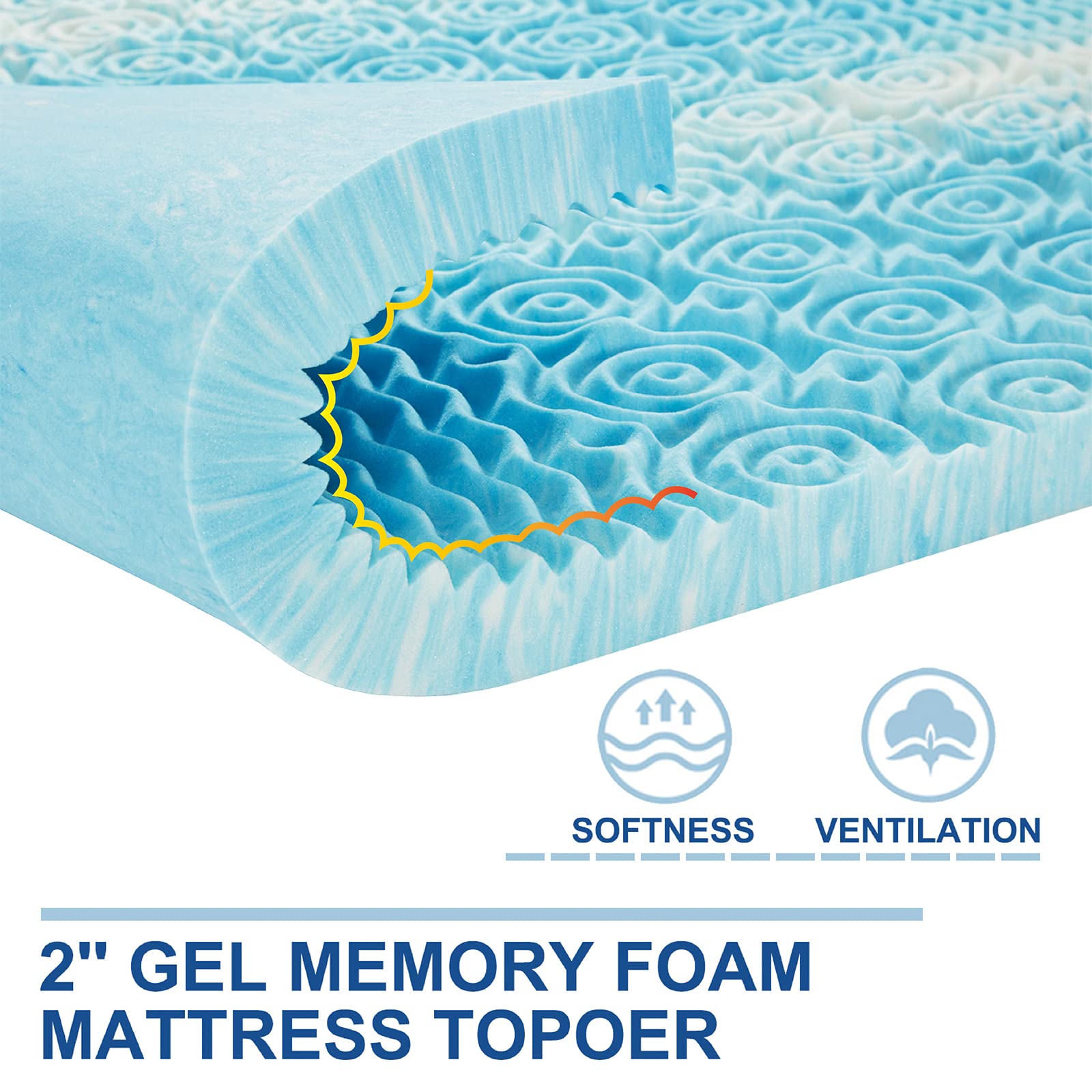 SINWEEK gel swirl memory foam cools while conforming to body curves for a refreshing sleep surface.