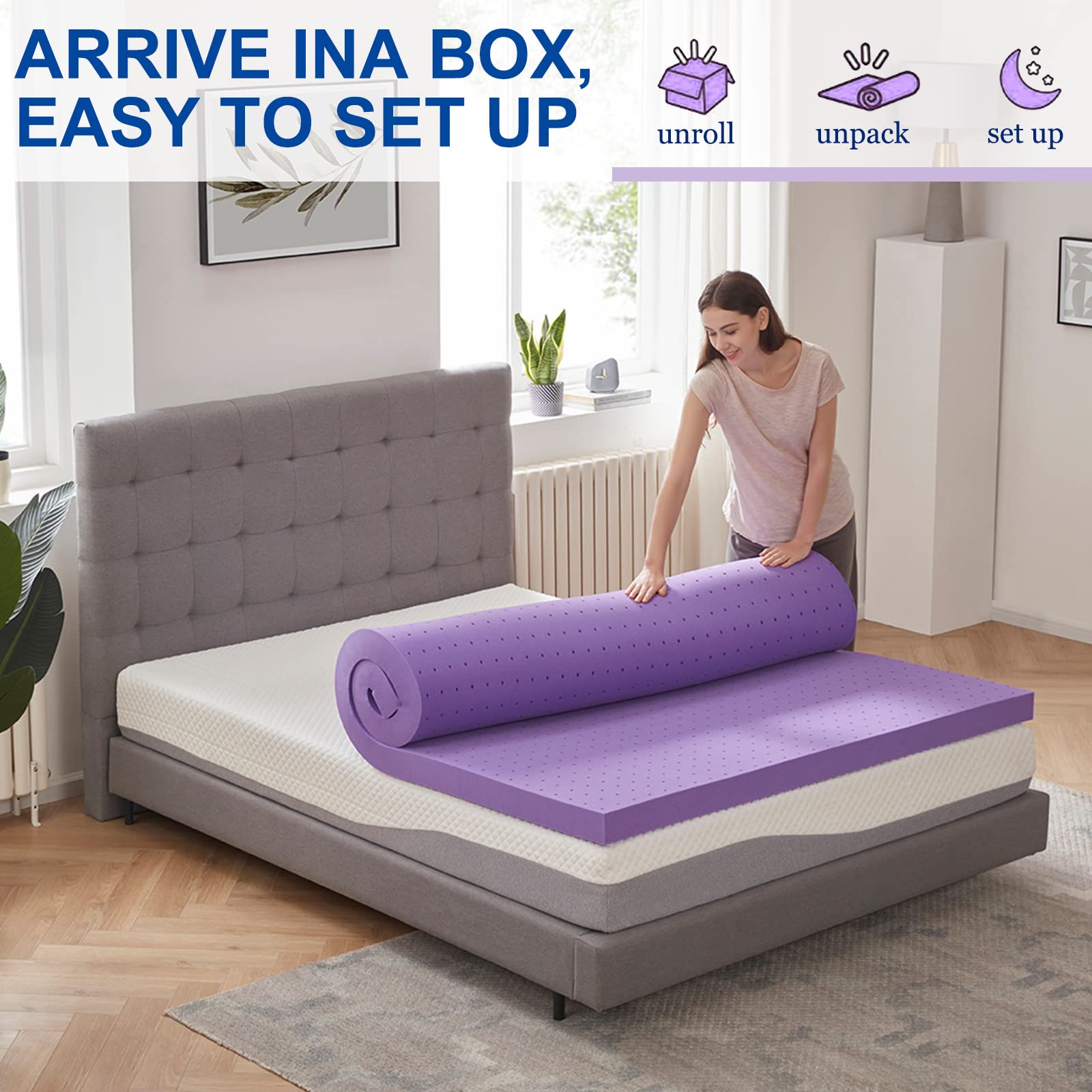 SINWEEK topper expands fully after unboxing in a ventilated space.