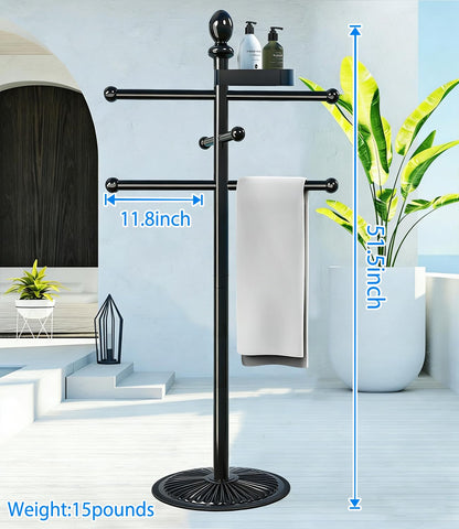 Sinyzope towel rack features a heavy base for wind resistance and outdoor stability.