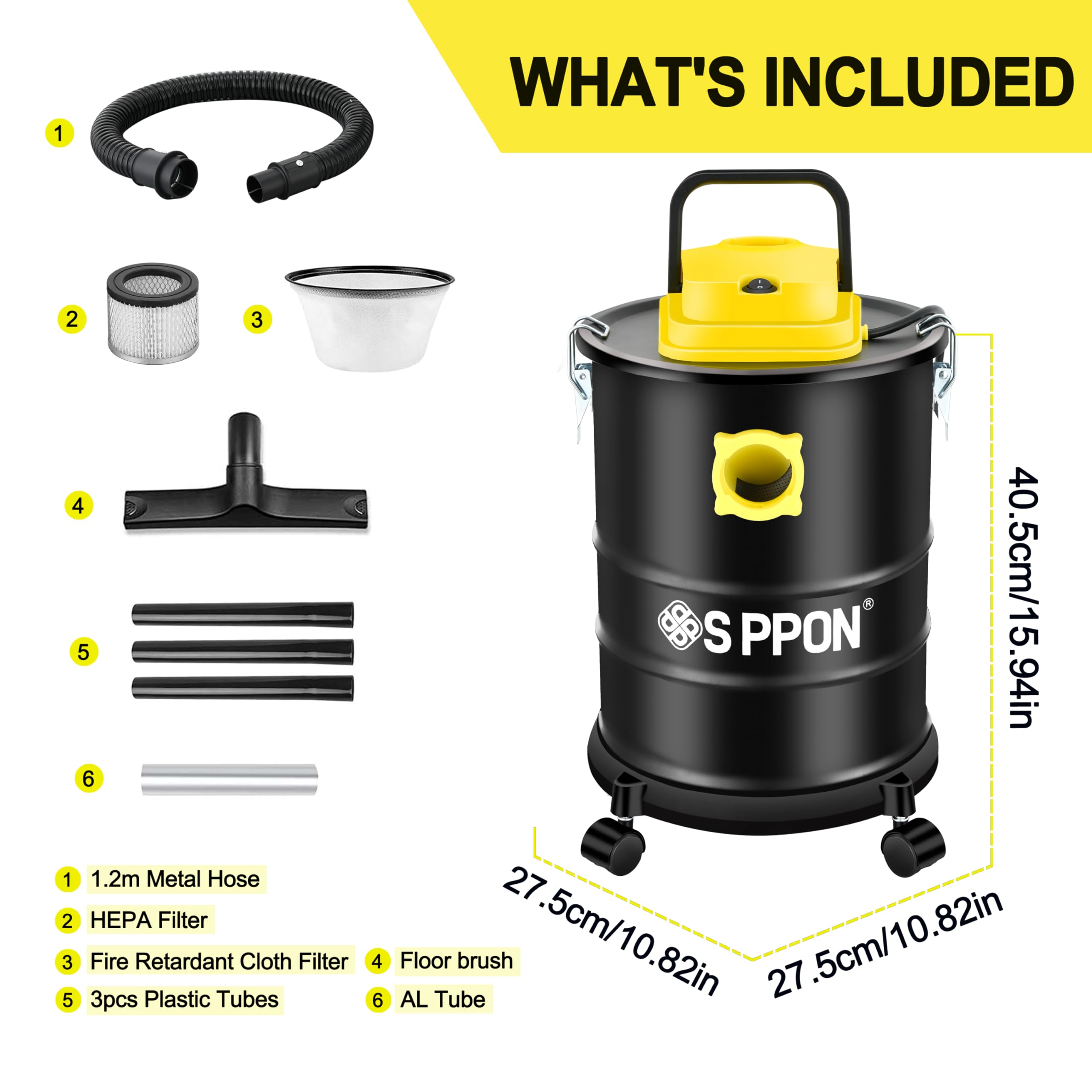 SIPPON ash vacuum accessories storage on base.