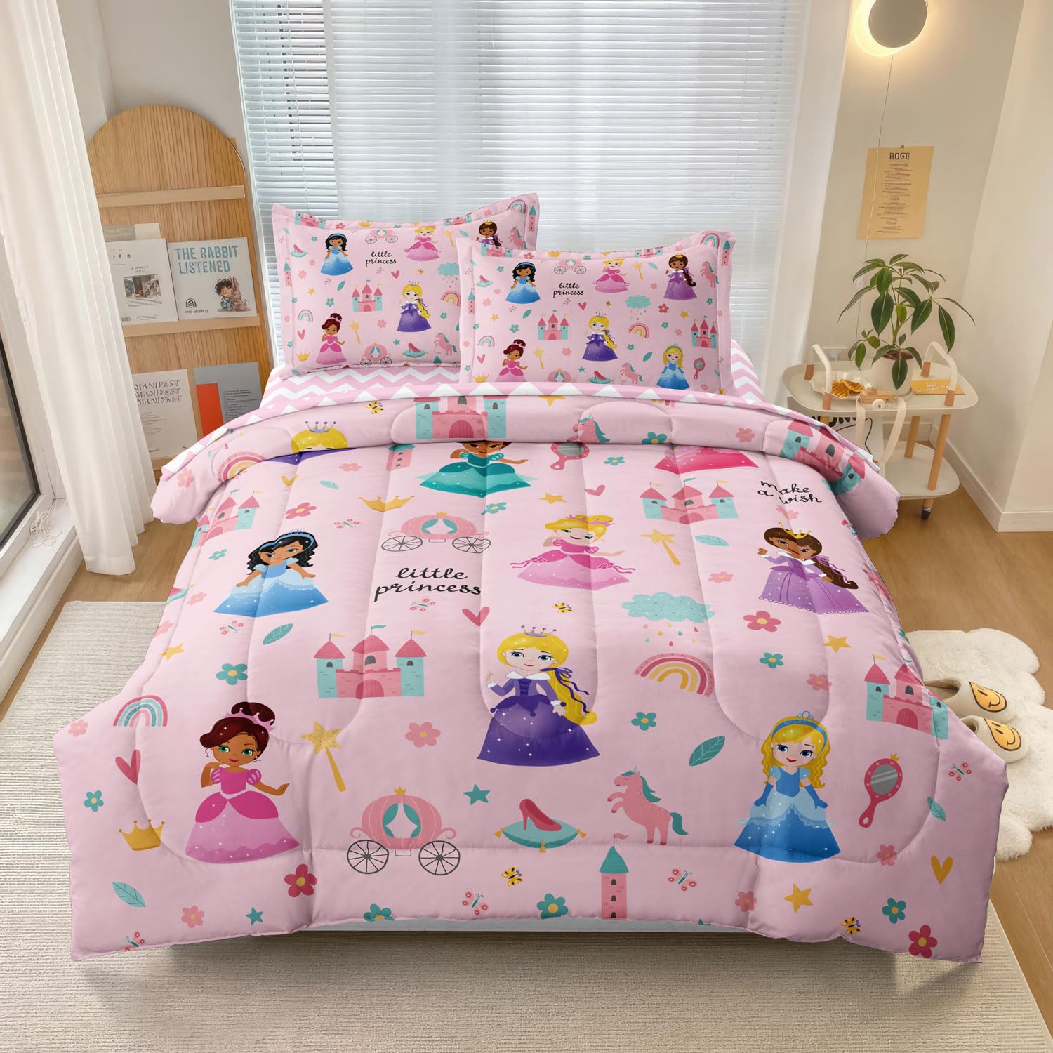 SIRDO Kids Magical Princess comforter on twin bed, cozy bedtime decor