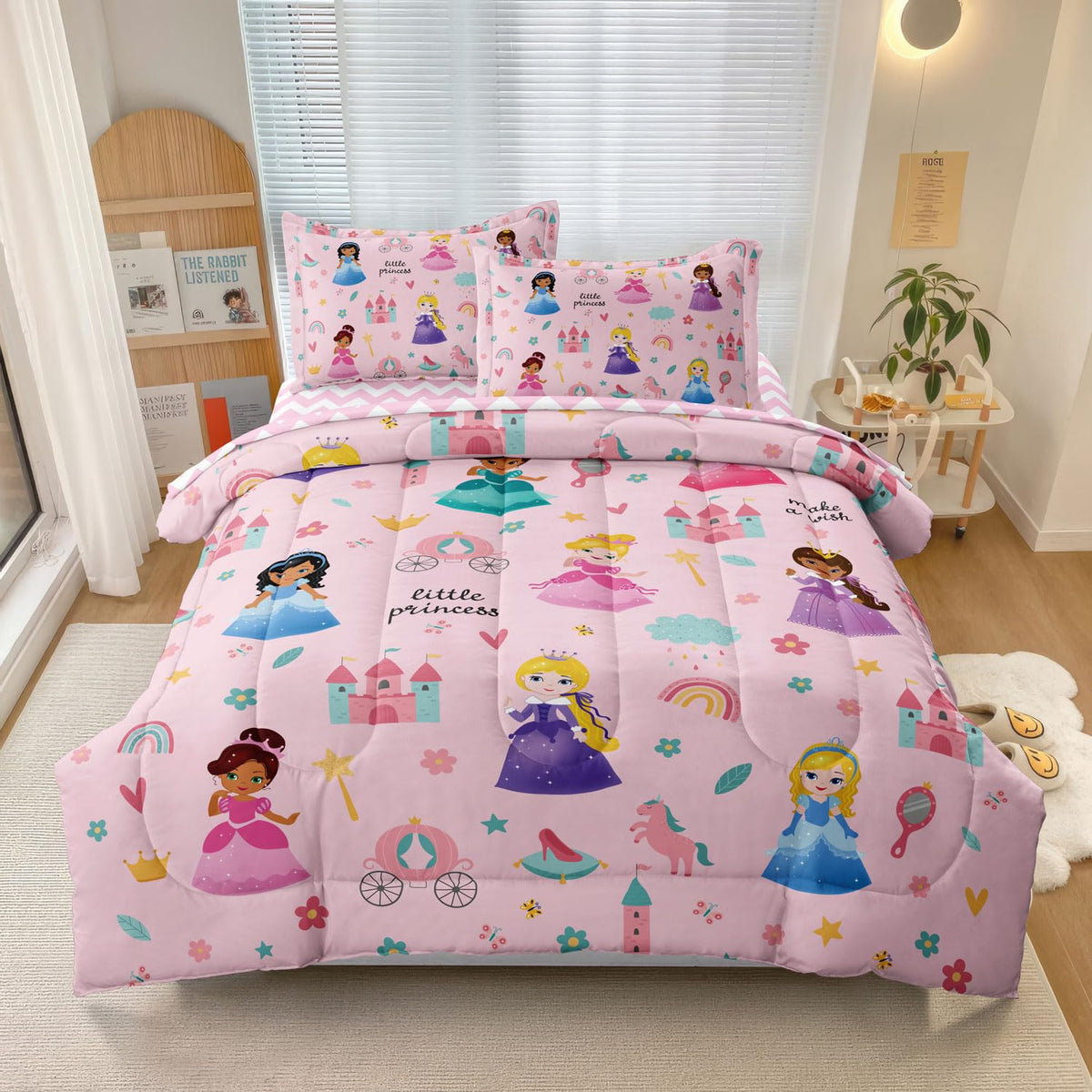 SIRDO Kids Magical Princess comforter on twin bed, cozy bedtime decor