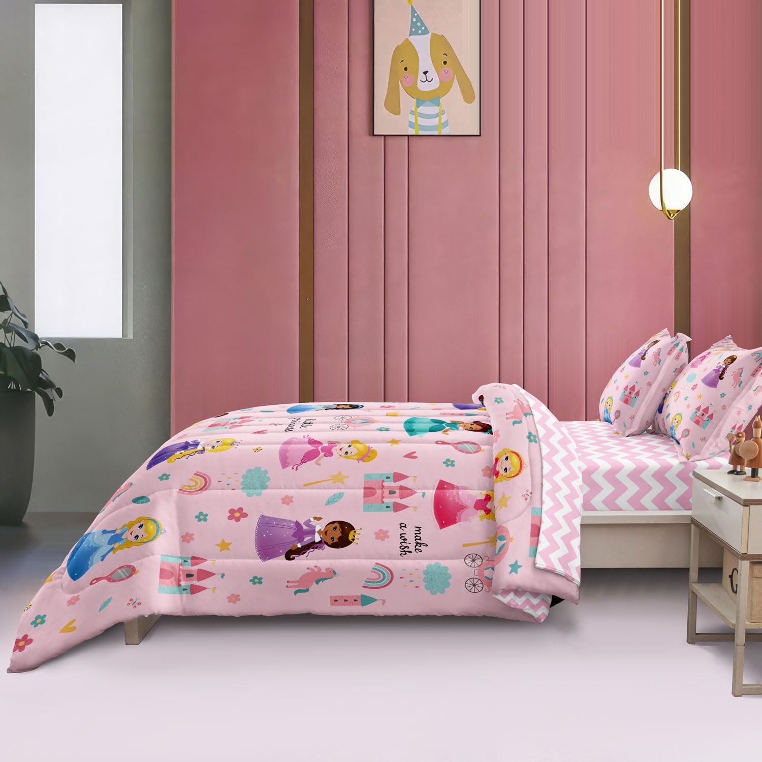 SIRDO Princess pillowcase, pink design boosts cheerful sleep routines