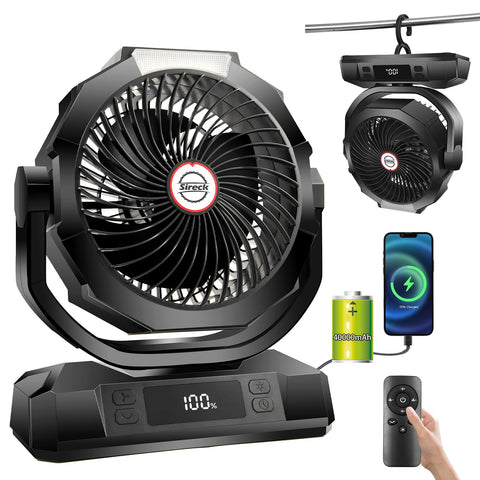 Sireck 40000mAh camping fan with large battery for off-grid cooling.