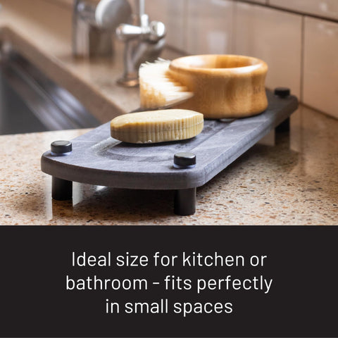 Siren Stone sink caddy pairs with the drying mat for a cohesive setup.