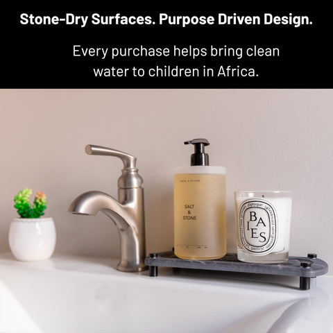 Siren Stone caddy elevates to protect countertops from water damage.