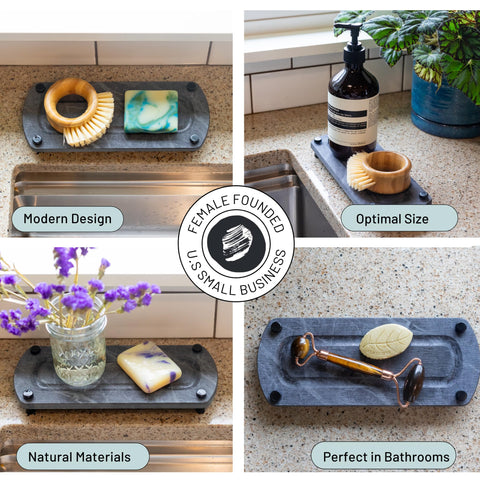 Siren Stone caddy neatly organizes soaps, sponges, and brushes in kitchen or bathroom.