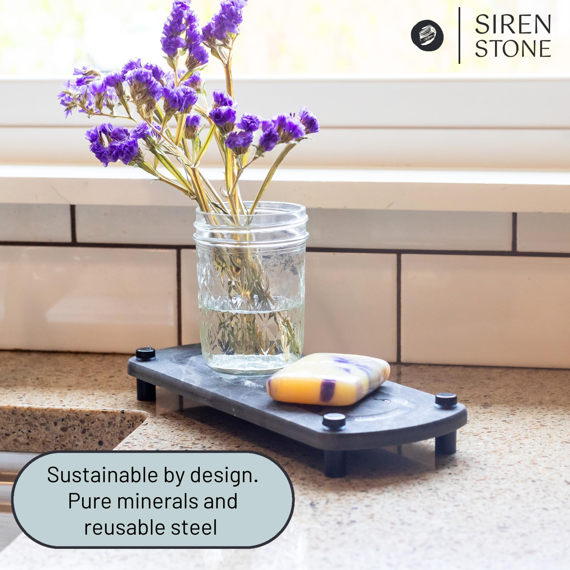 Siren Stone caddy with stainless steel feet for stable placement.