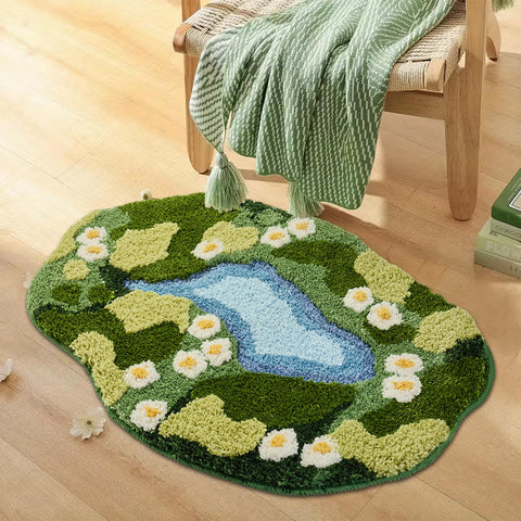 Sisher Moss Bath Mat moss green color enhances natural bathroom decor.