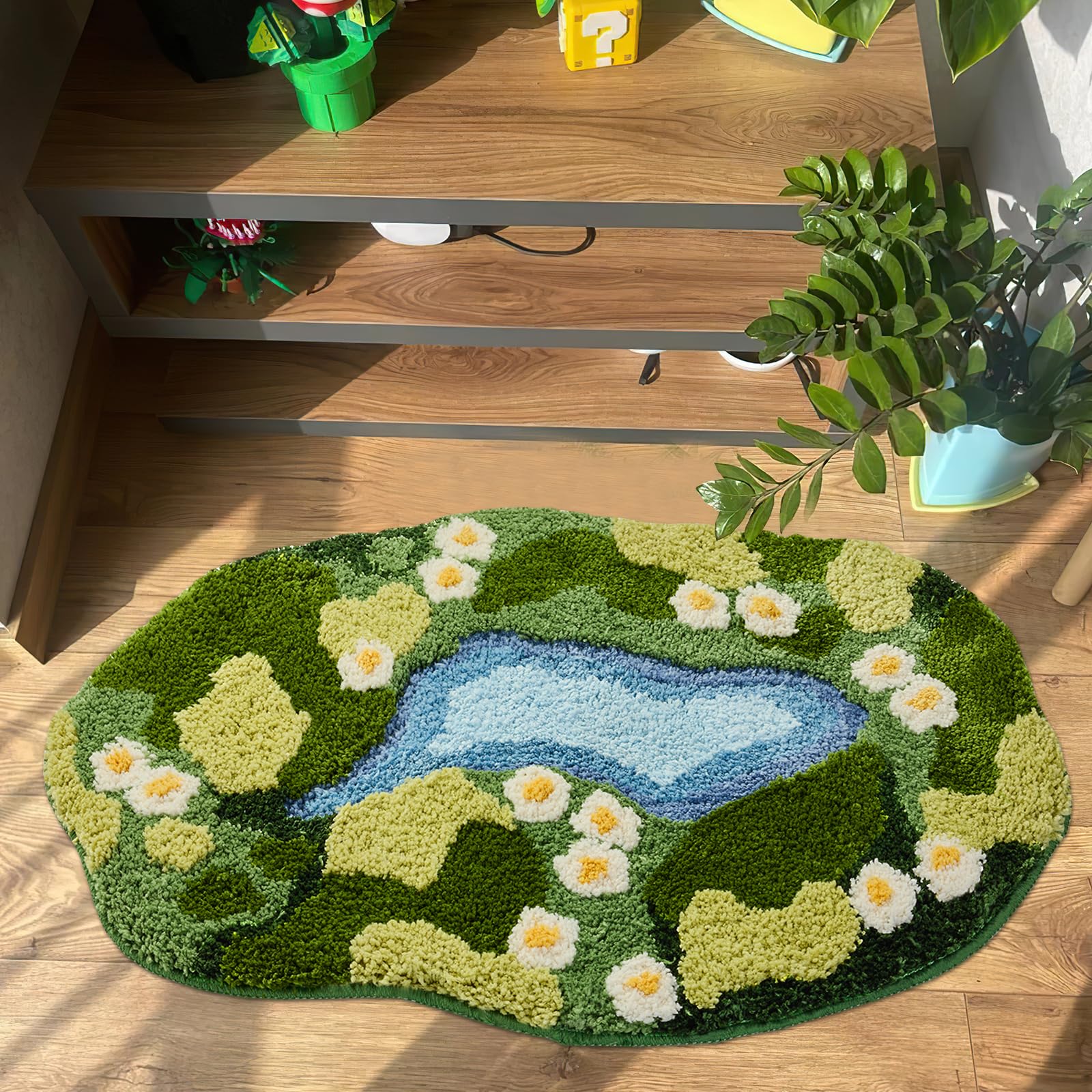 Sisher Moss Bath Mat thick pile offers soft, cushioned steps after showers.