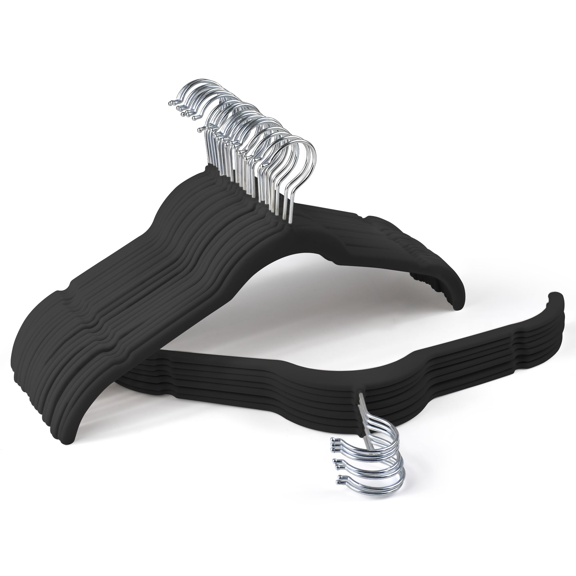 Sishynio Premium Velvet Hangers with space-saving design keep shirts neatly organized.