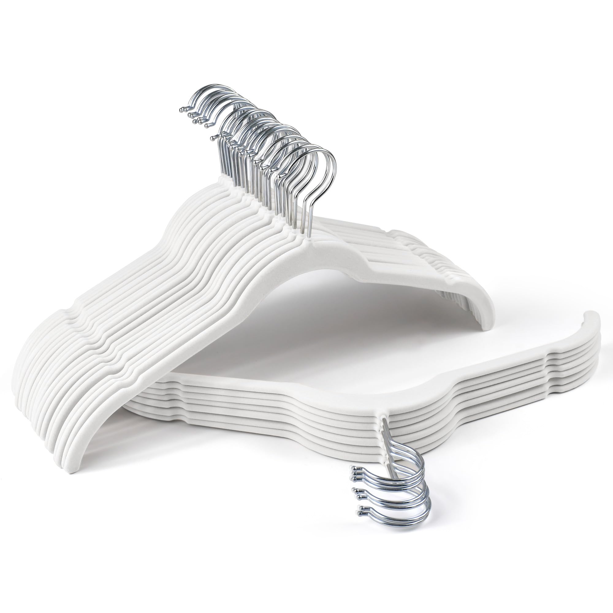 Sishynio Premium Velvet Shirt Hangers front view with secure flocked finish.