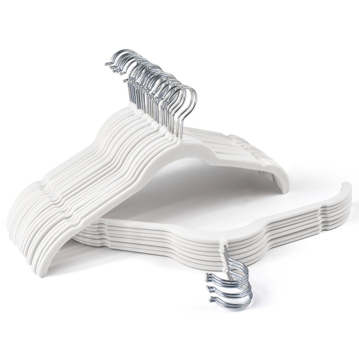 Sishynio Premium Velvet Shirt Hangers front view with secure flocked finish.