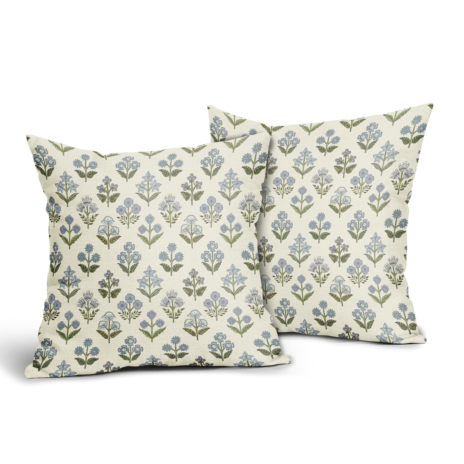 Sivirary blue green block print pillow cover back view showing double sided pattern