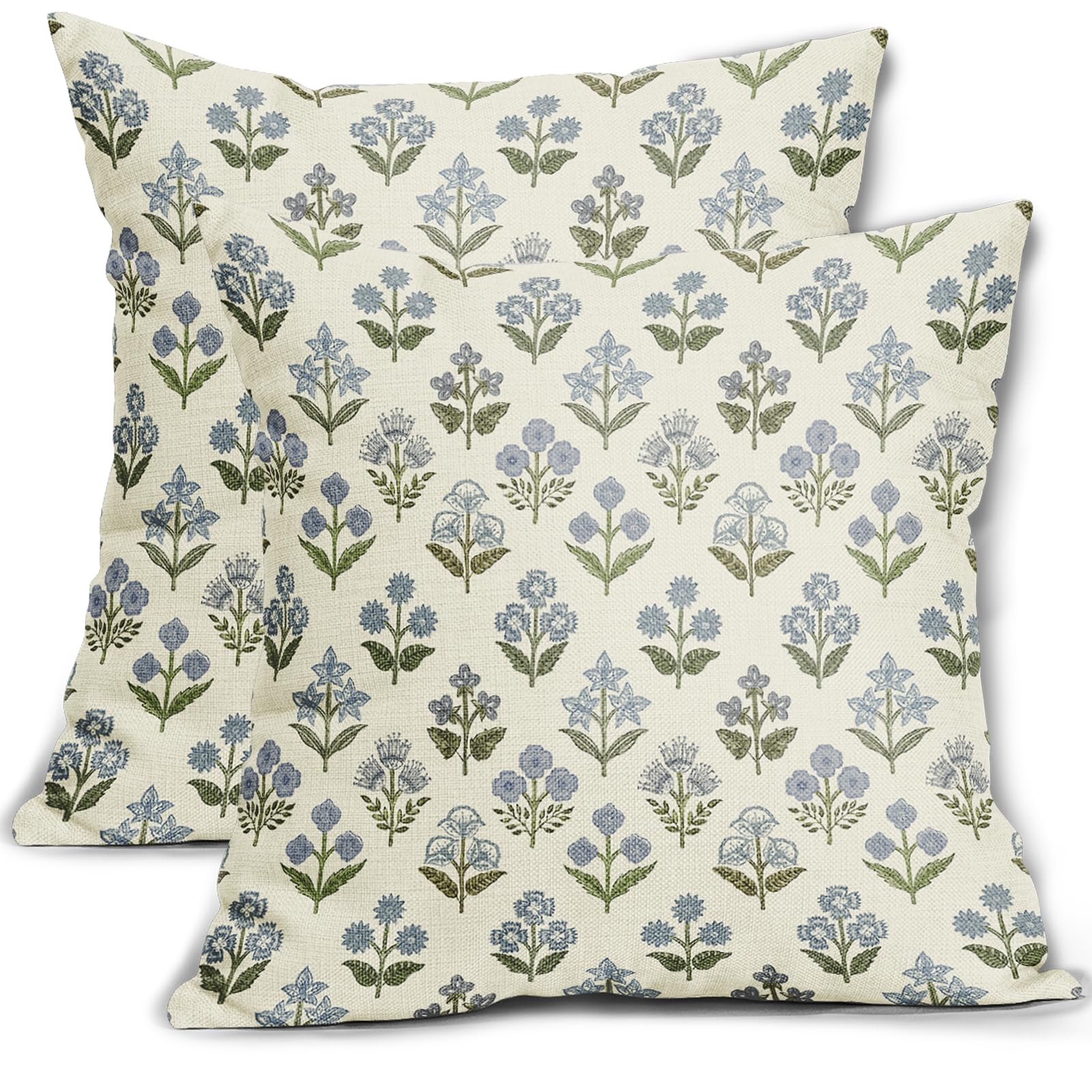 Sivirary blue green block print pillow cover front view for boho living rooms