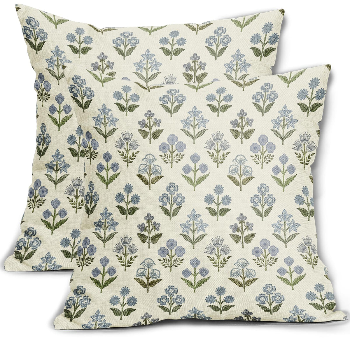 Sivirary blue green block print pillow cover front view for boho living rooms