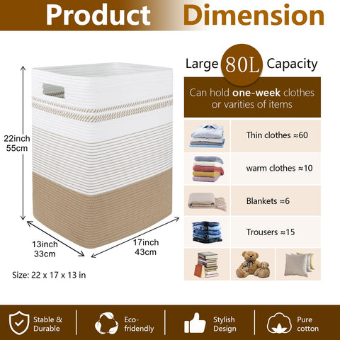 Can hold a week of laundry or multiple blankets for clutter-free rooms.