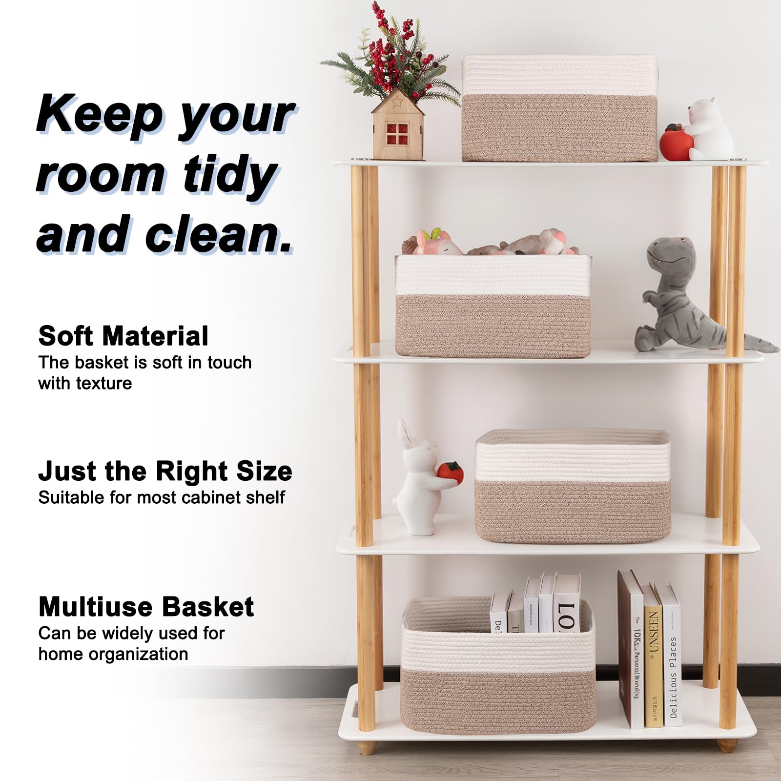 SIXDOVE rope basket holds towels in a bathroom or linen closet.