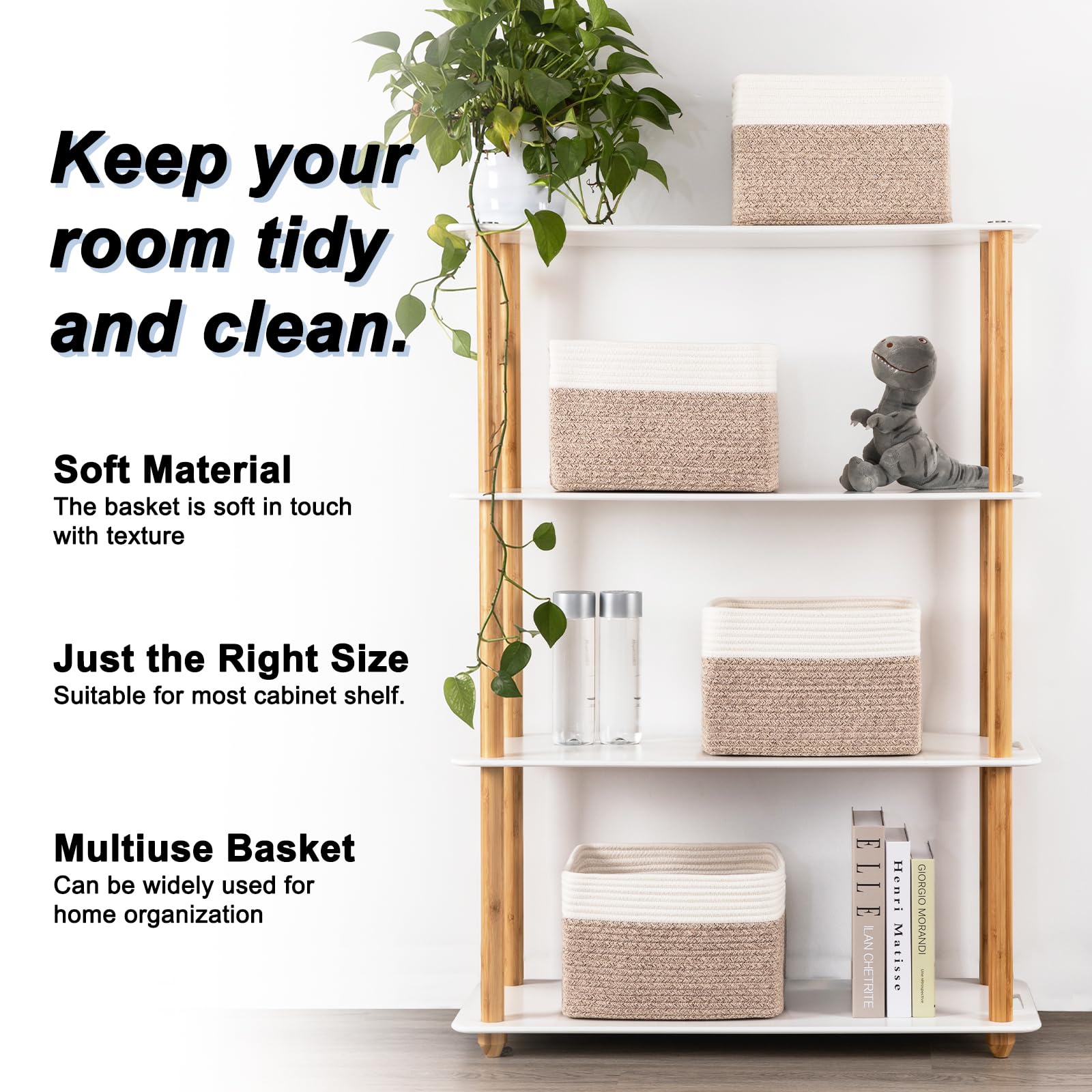 SixDOVE cotton rope basket on closet shelf for easy access.