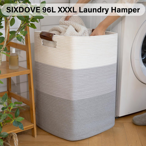 SIXDOVE cotton rope basket with leather handles for durable, stylish organization.
