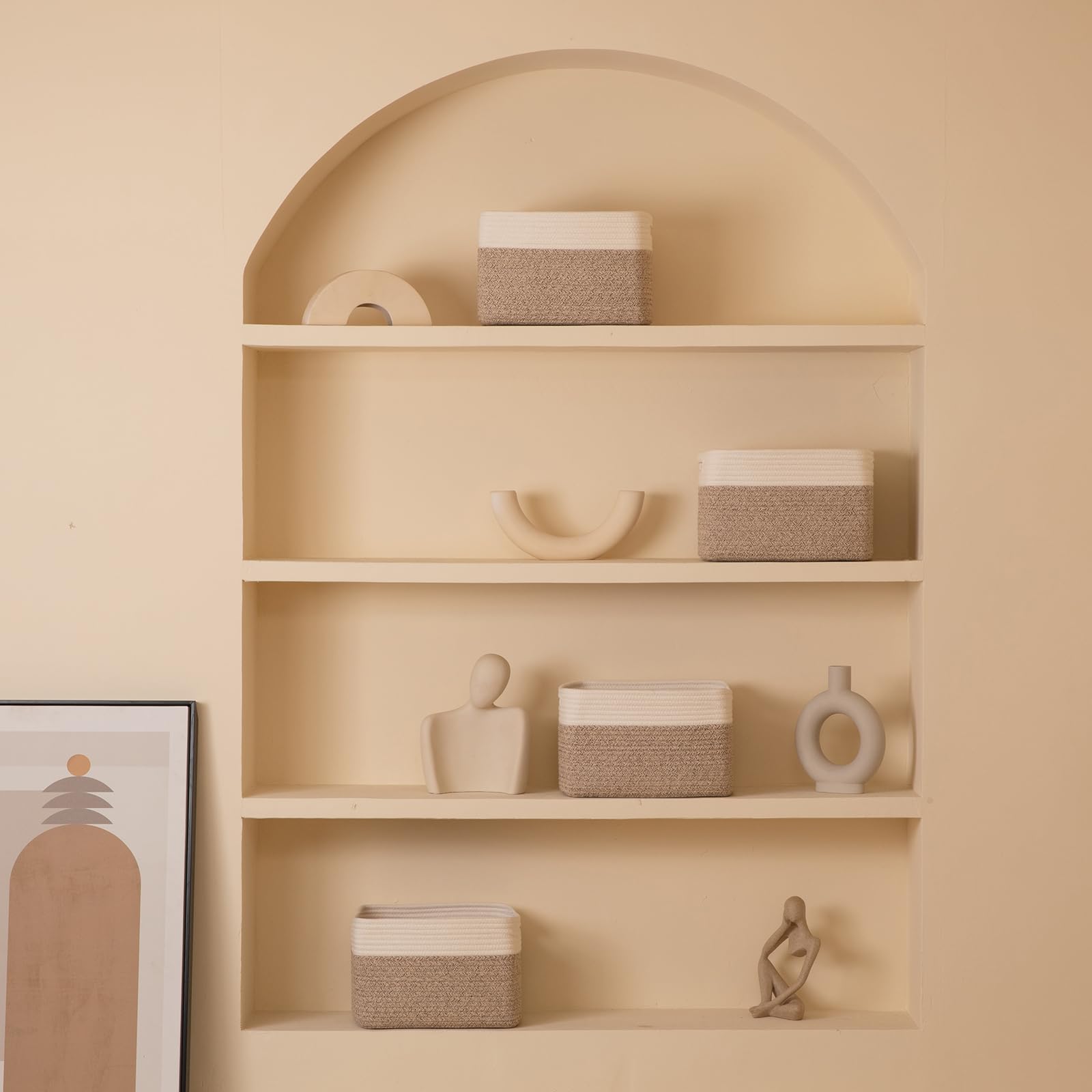 SixDOVE multi-use basket stores magazines and towels on the shelf.