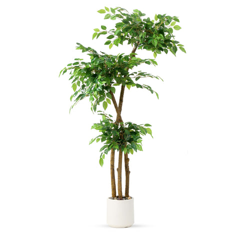 SIYEGIFT 5ft artificial ficus tree in white planter with pebbles for elegant home decor