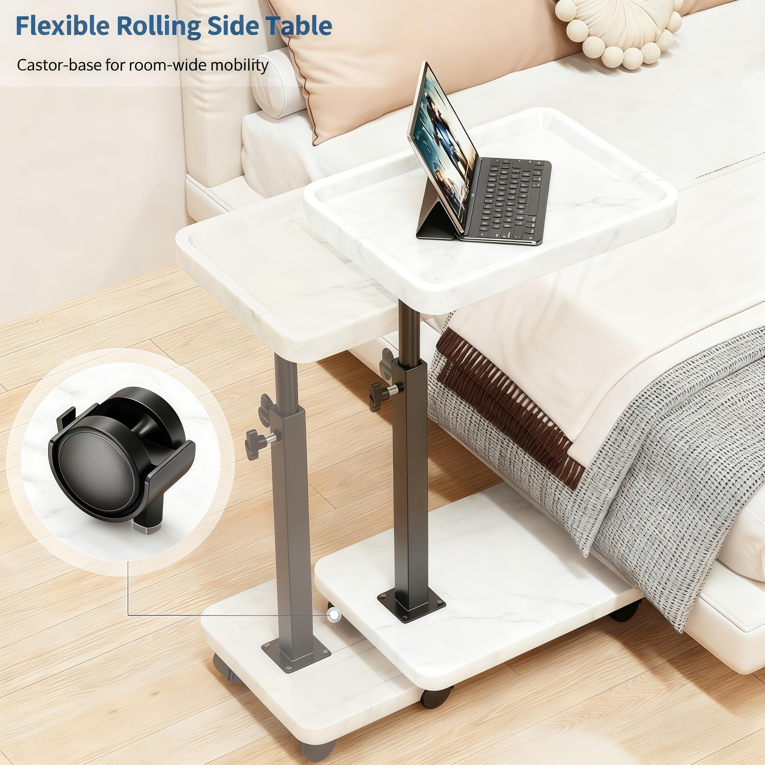 SJIE C Table supports laptop and snacks for couchside dining
