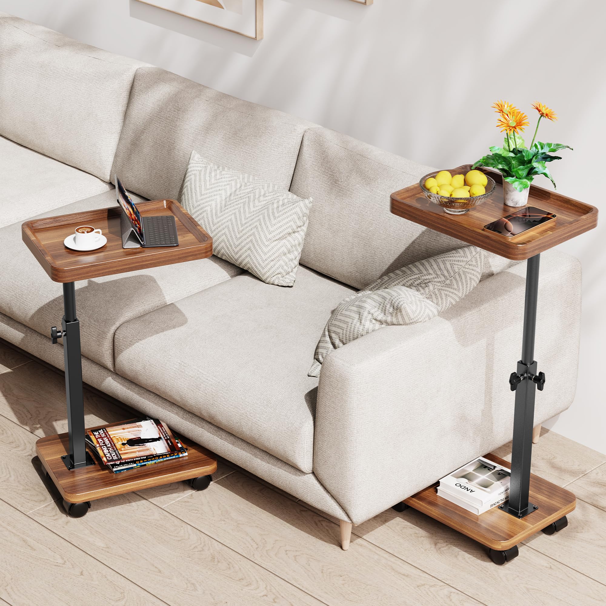 SJIE C Table End Table rolling wheels slide smoothly under the couch for clutter-free spaces.