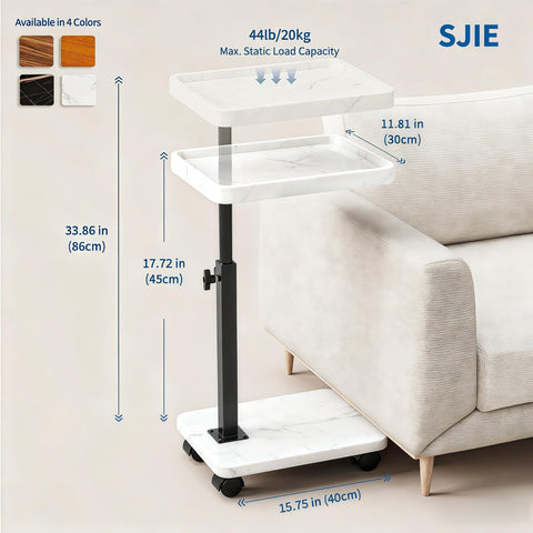 SJIE C Table on wheels slides under the sofa for easy repositioning