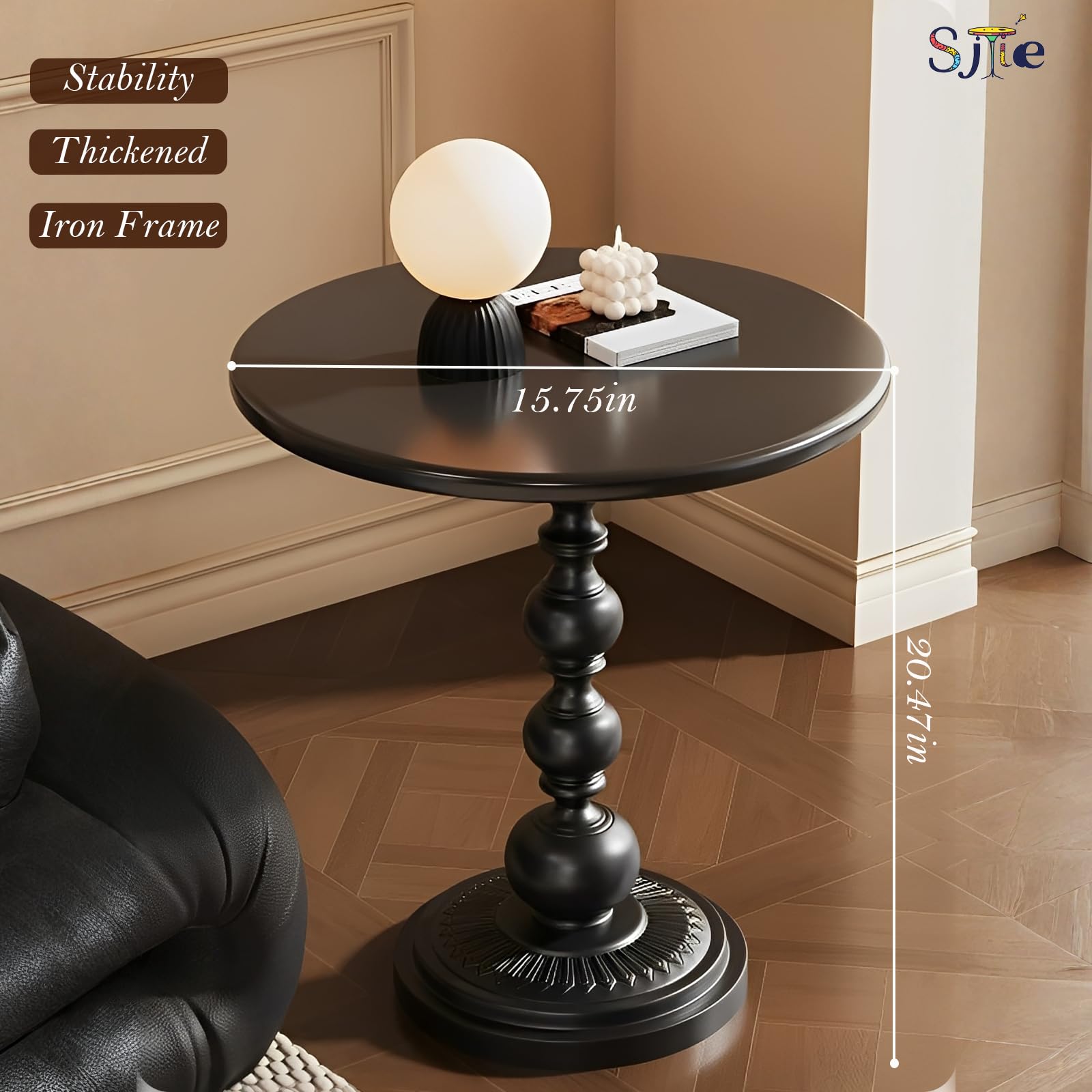 SJIE side table as a bedroom bedside surface with lamp.