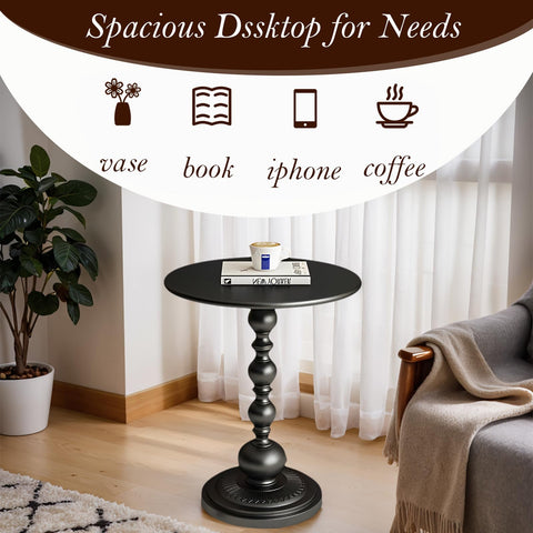SJIE side table on patio with plants and beverages.