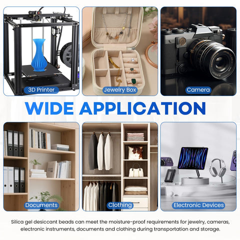 Skaqwuan desiccant protects 3D printer filament, electronics, cameras, and jewelry.